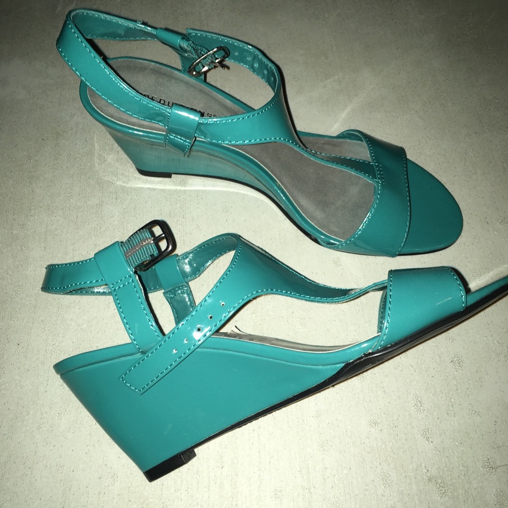 Teal Wedge Sandals
